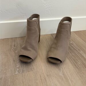 MIA Tan Peep-Toe Booties